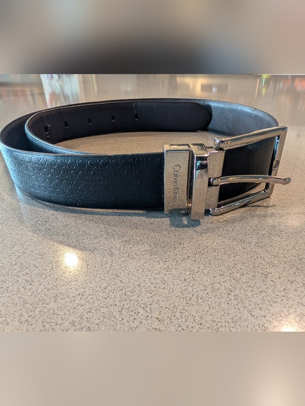 Calvin Klein Women's Black Leather Reversible Belt with Silver Buckle